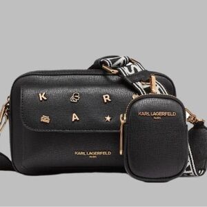 Karl Lagerfeld Black Maybelle Camera Crossbody Bag with Gold Accents